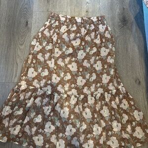 LC Lauren Conrad Brown Floral Midi Skirt